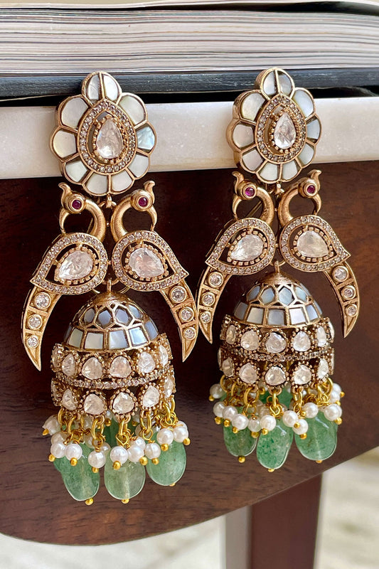 Designer Green Earrings with Pearls 