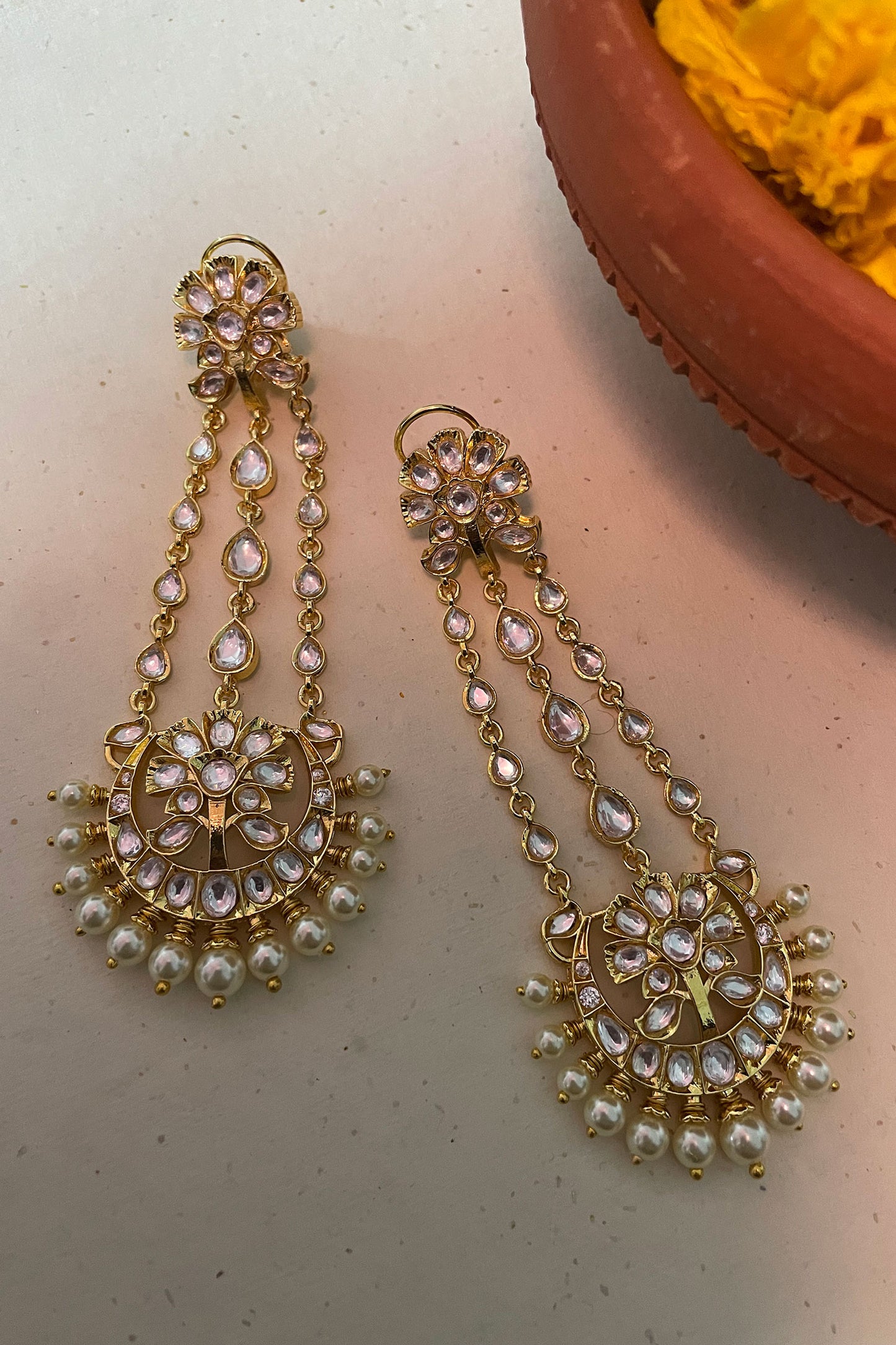 Designer White Pearl Earrings 