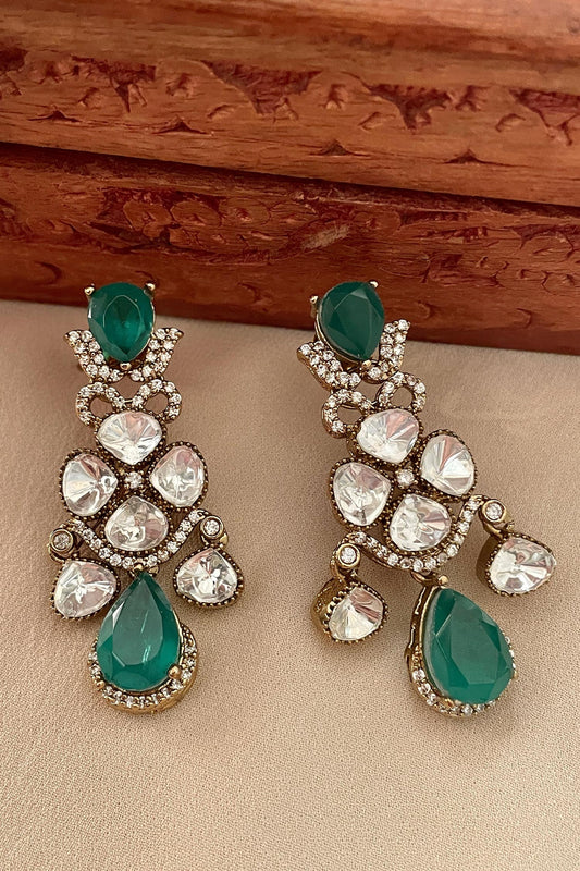 Teal Stone Embellished Designer Earrings 