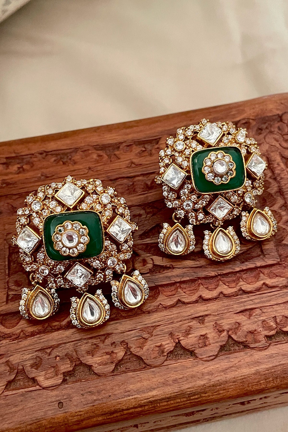 Designer Green Earring with Crystals 