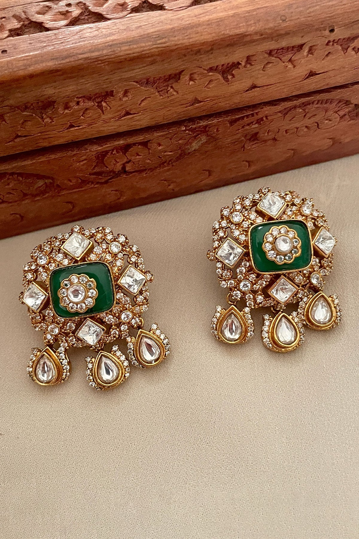 Designer Green Earring with Crystals 