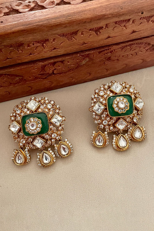Designer Green Earring with Crystals 