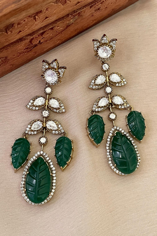 Designer Green Leaf Earrings 