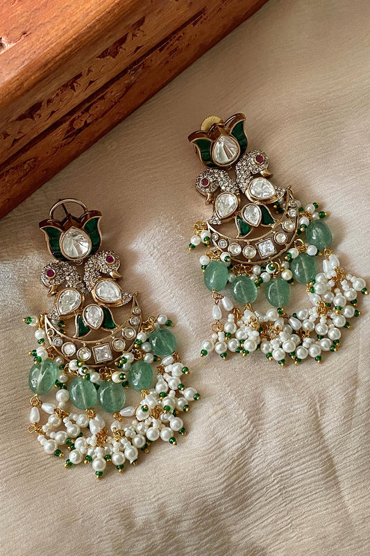 Designer Green Chandelier Earrings 