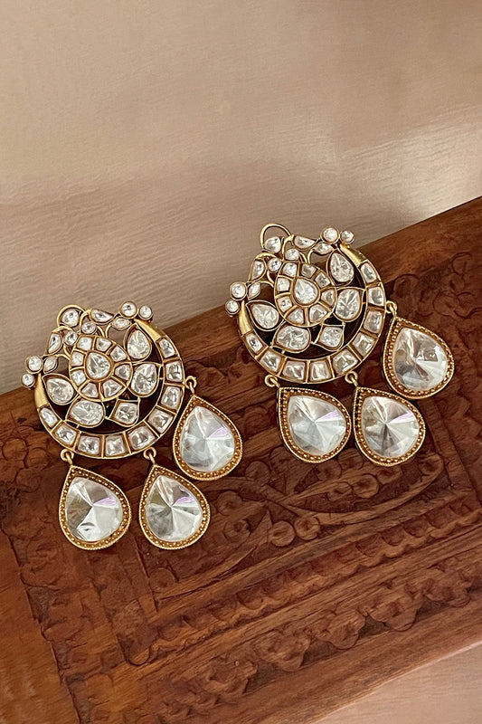 Designer White Earrings with Gemstones 