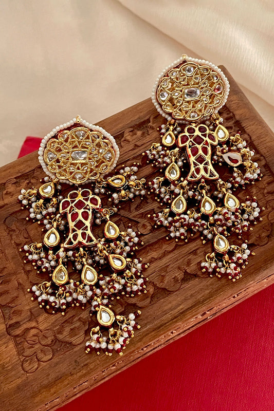 Red Designer Earring Set 