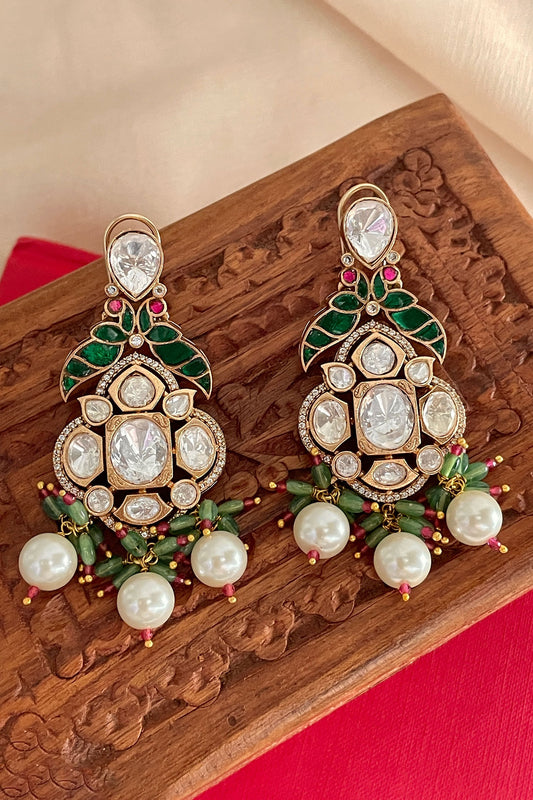 Designer Green Earrings with Pearls 