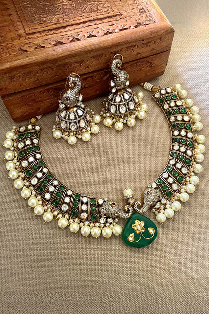 Green Designer Necklace & Earring Set 