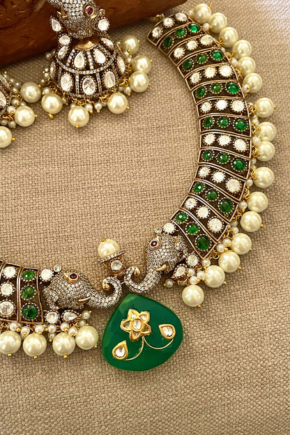 Green Designer Necklace & Earring Set 