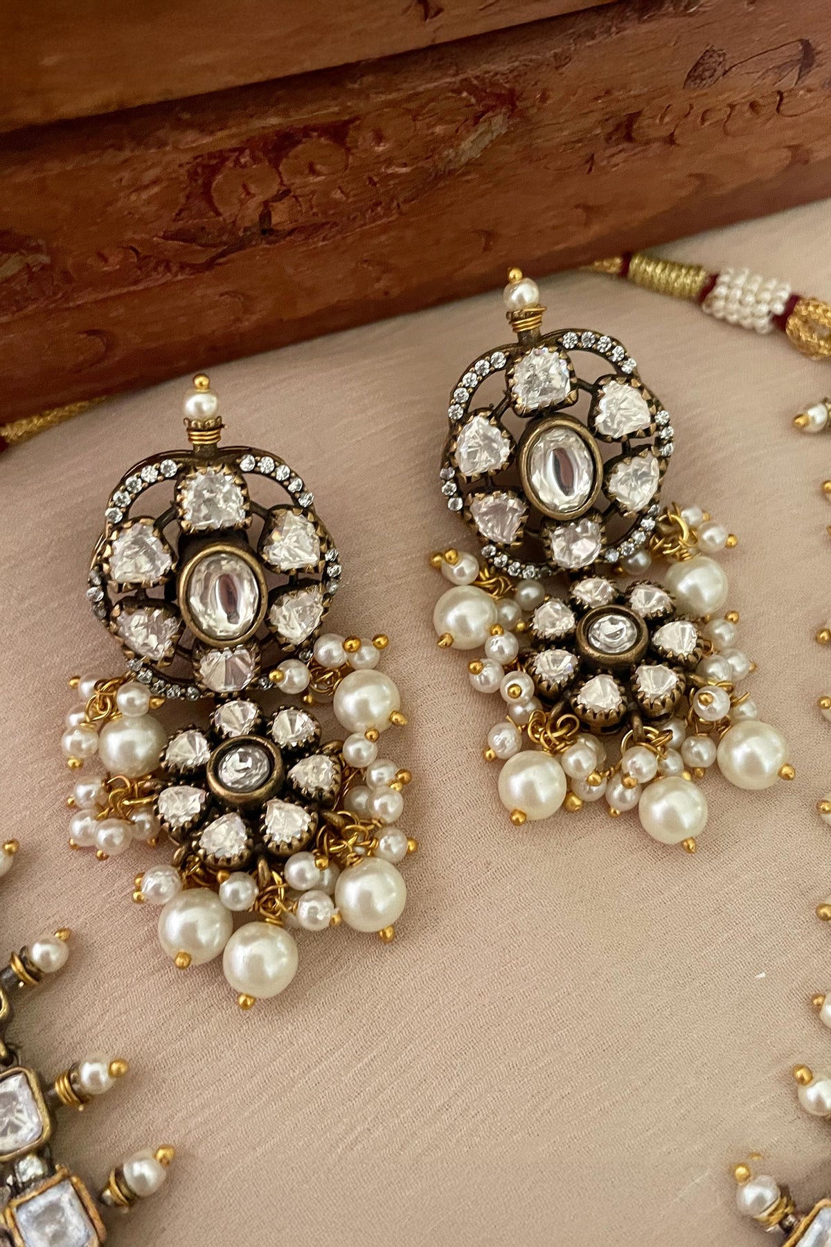 Designer White Pearl Necklace & Earring Set 