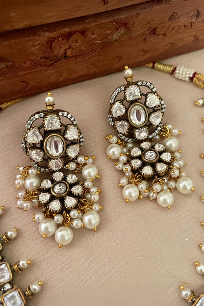 Designer White Pearl Necklace & Earring Set 