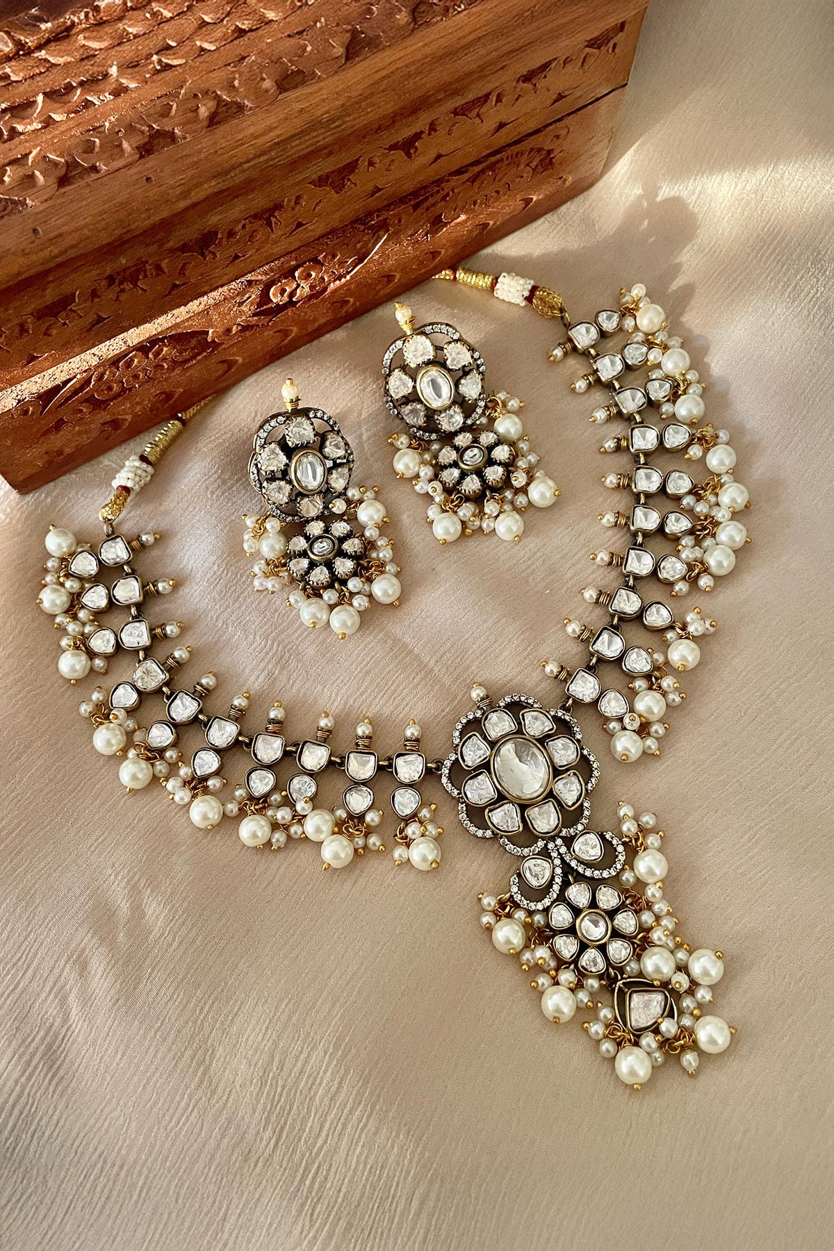 Designer White Pearl Necklace & Earring Set 