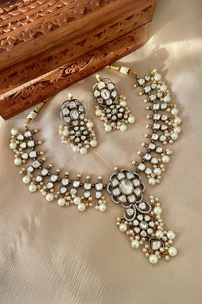 Designer White Pearl Necklace & Earring Set 