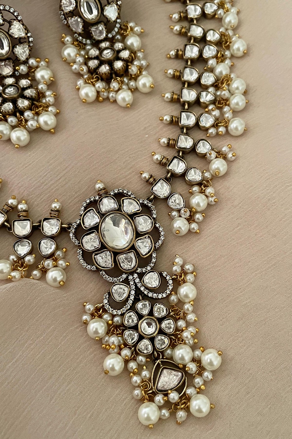 Designer White Pearl Necklace & Earring Set 