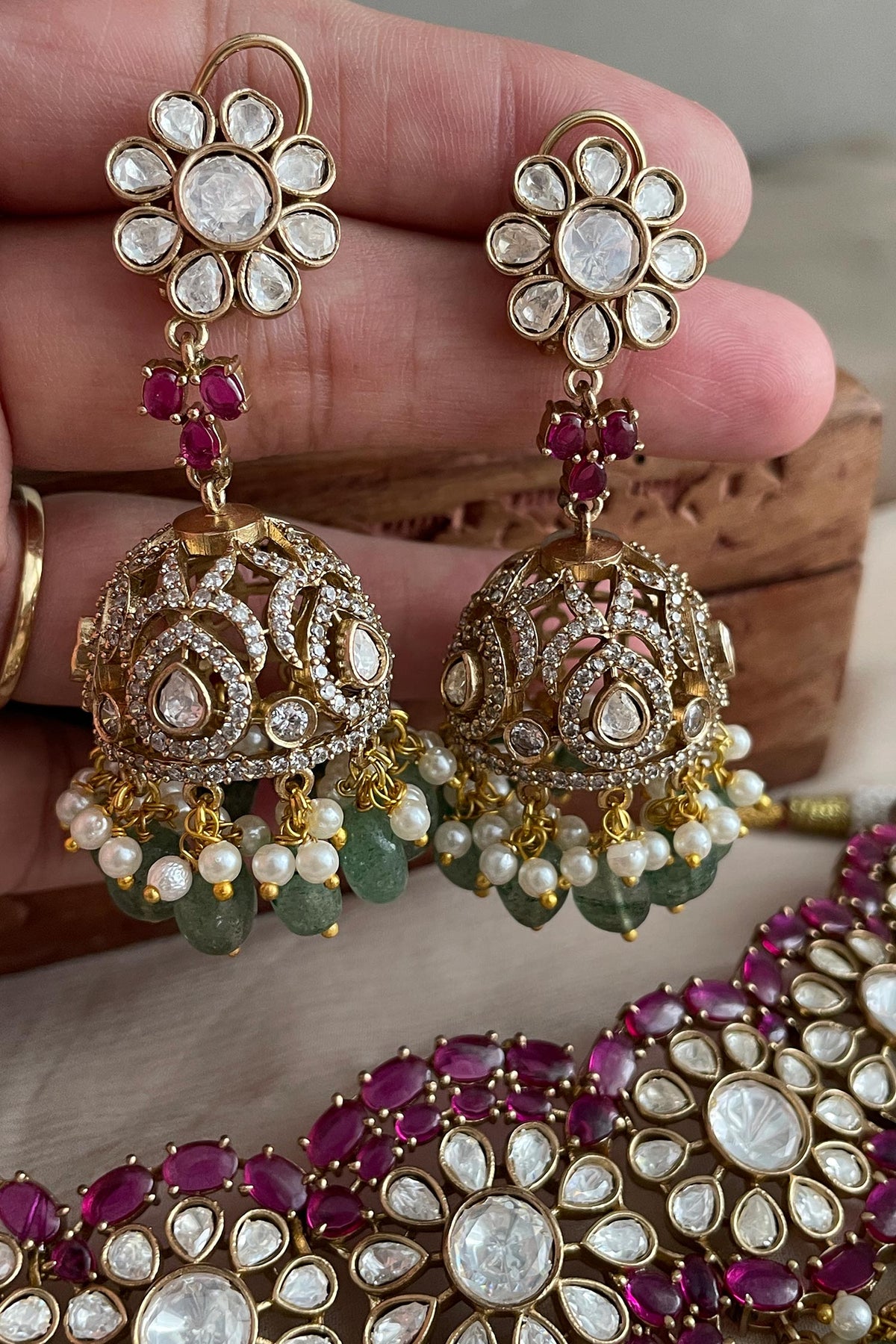 Multi Stone Embellished Necklace & Earrings 