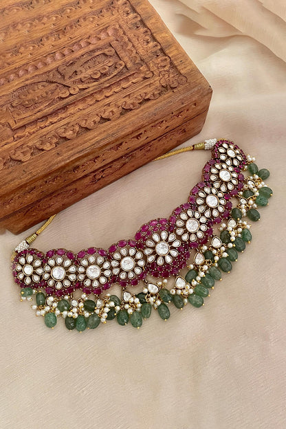 Multi Stone Embellished Necklace & Earrings 