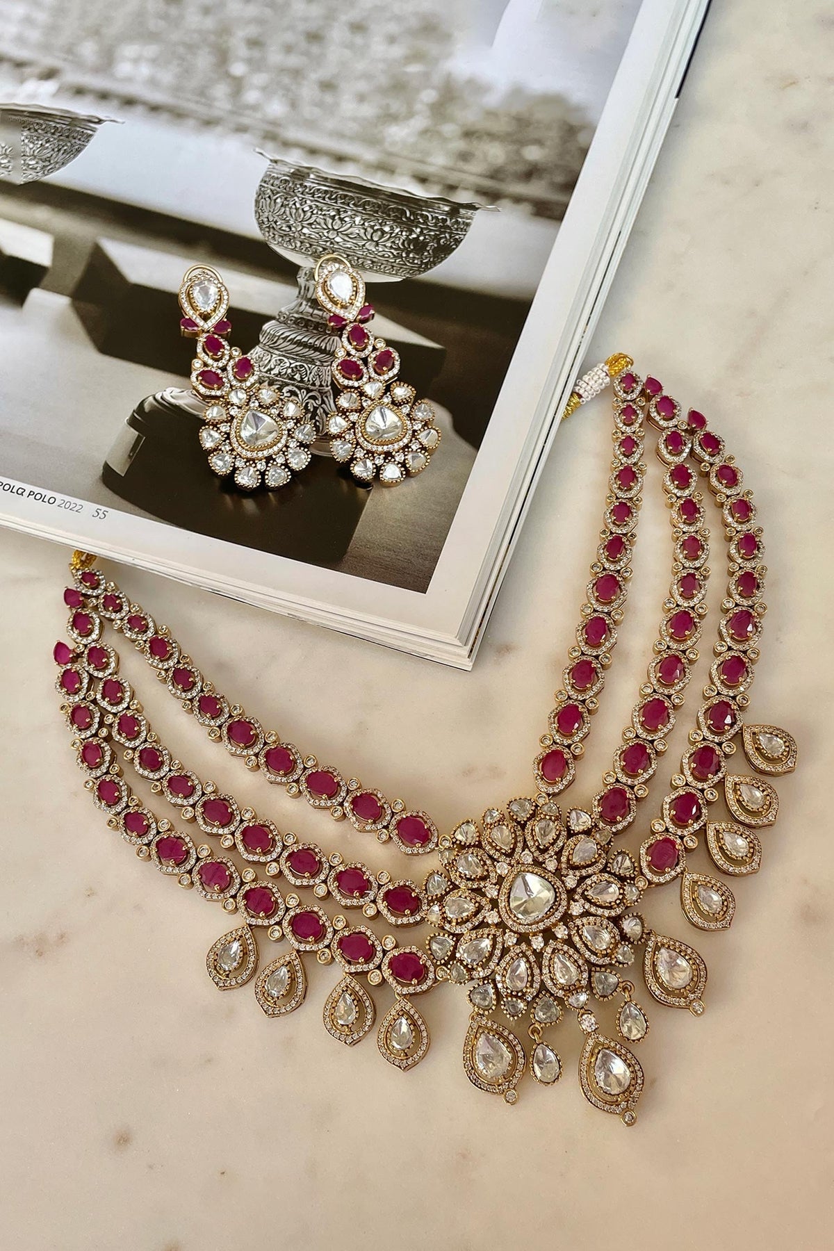 Designer Pink Necklace & Earring Set 