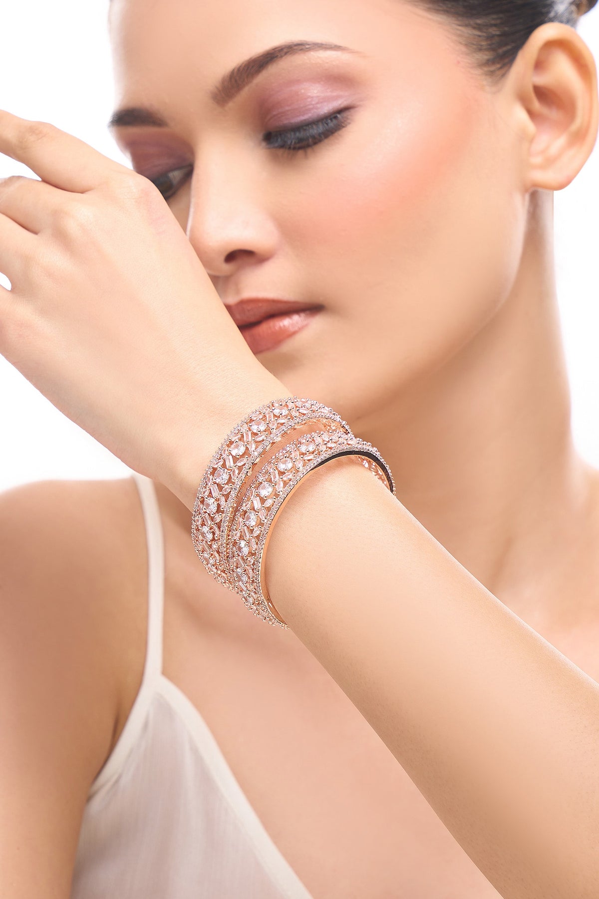 Rose Gold American Diamond Bangles Set 