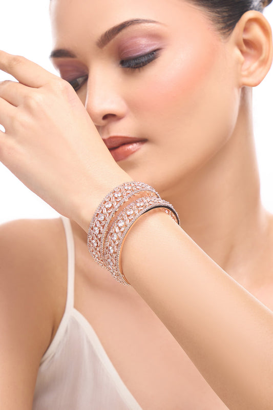 Rose Gold American Diamond Bangles Set 