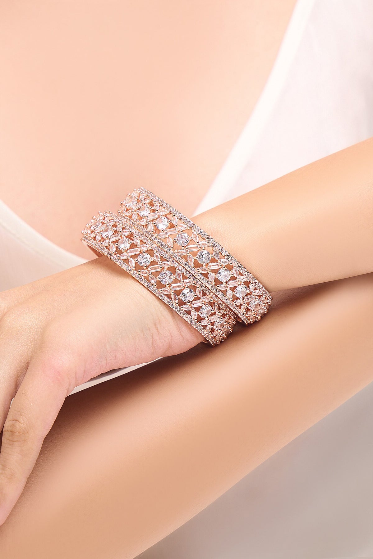 Rose Gold American Diamond Bangles Set 