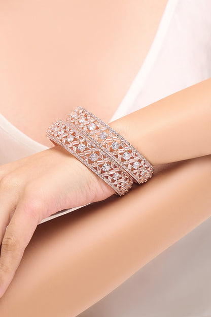 Rose Gold American Diamond Bangles Set 