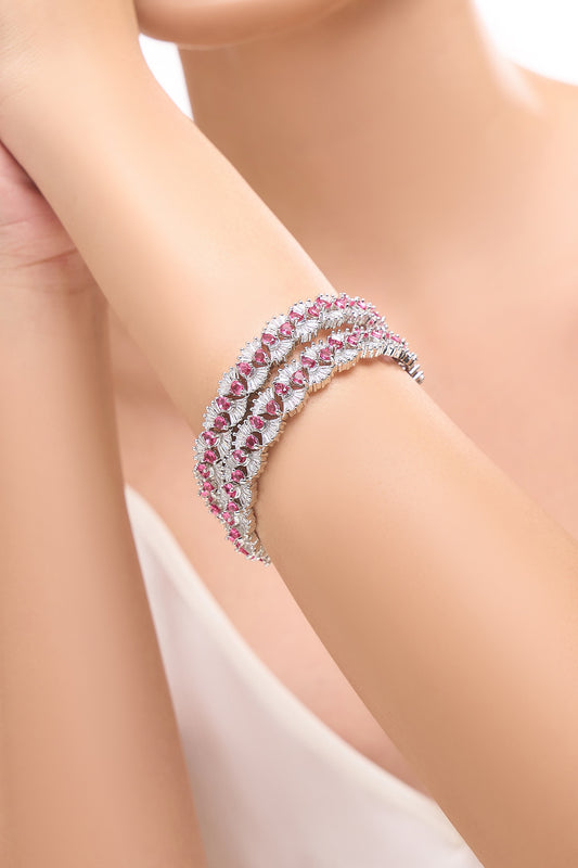 Silver & Pink American Diamond Bangles 