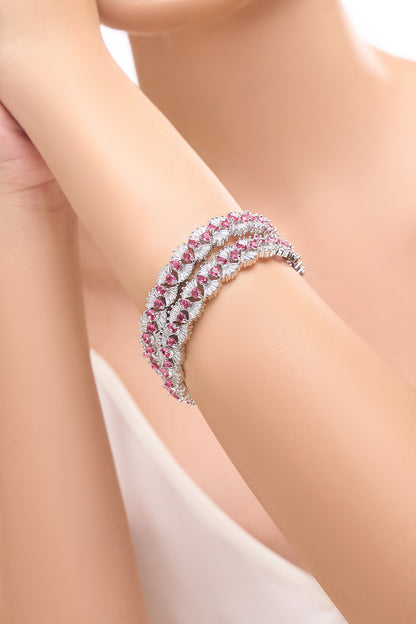 Silver & Pink American Diamond Bangles 