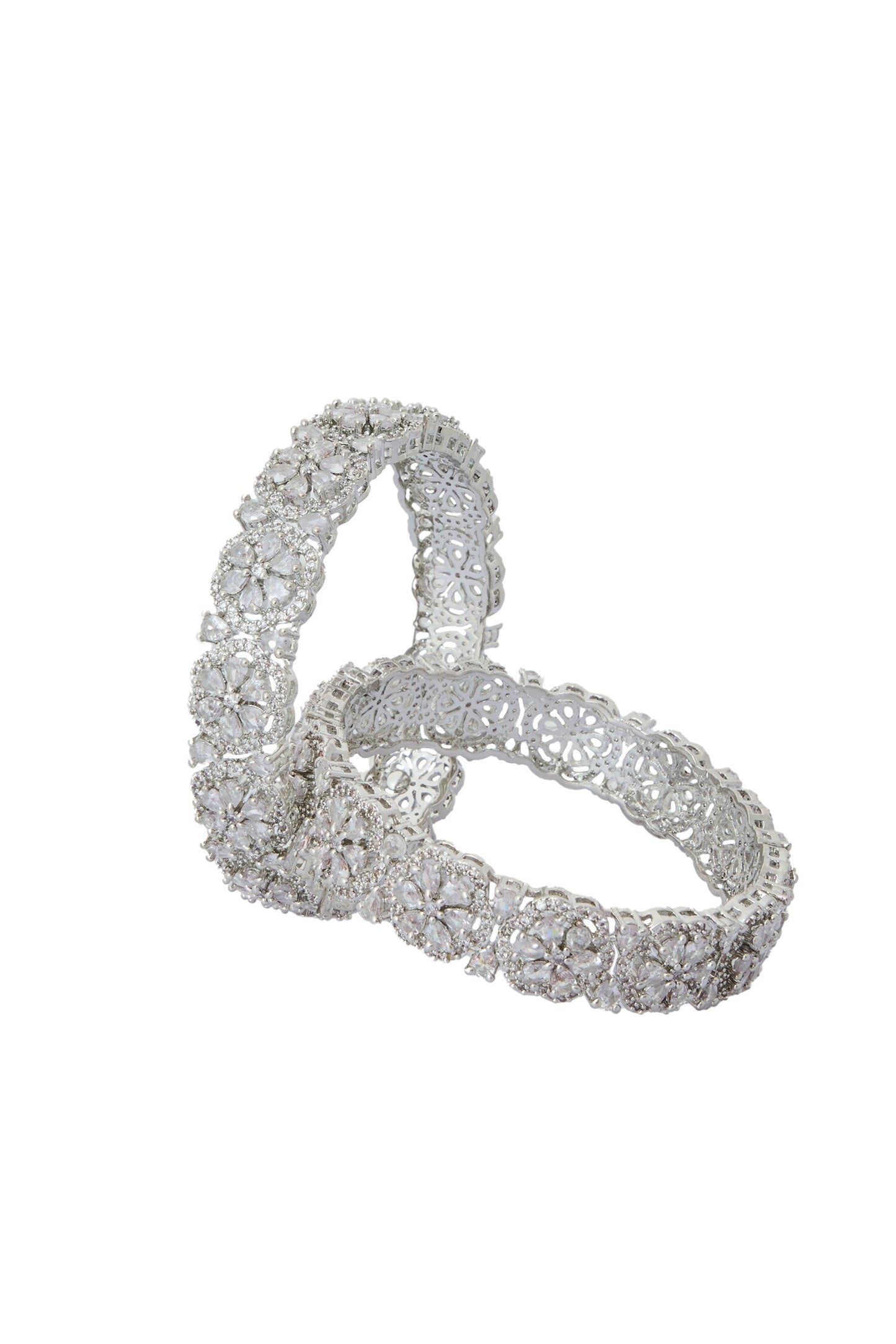 Silver American Diamond Bangles Set 