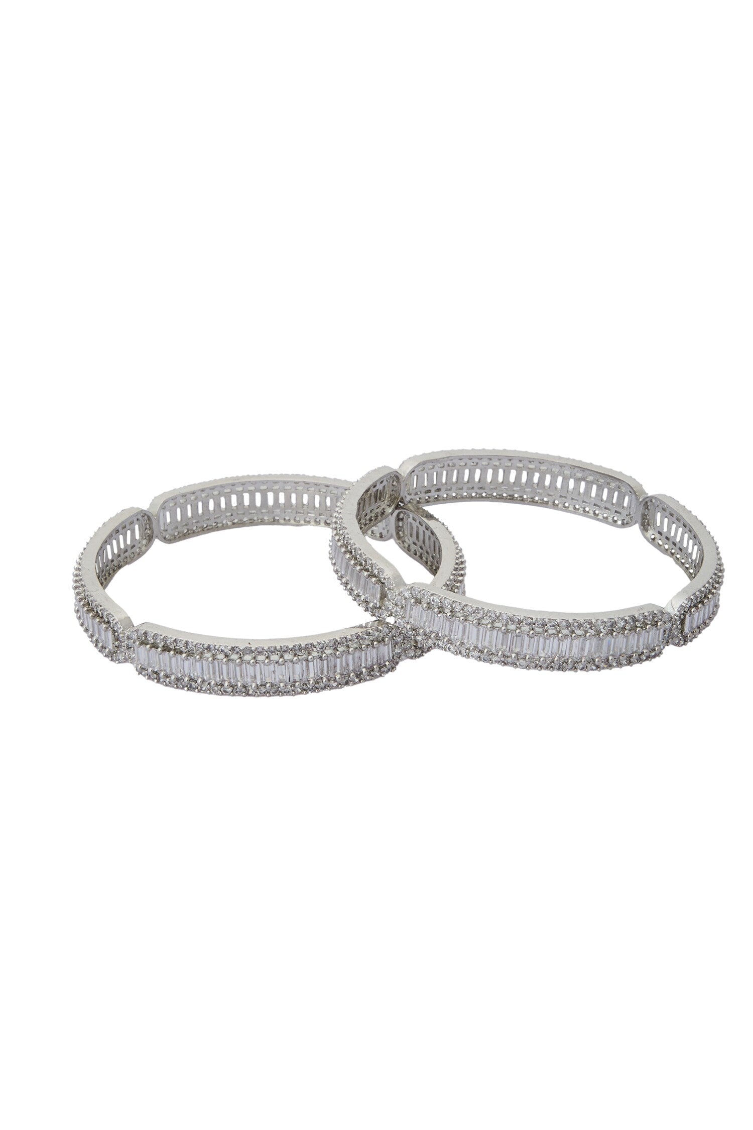 Silver American Diamond Bangles Set 
