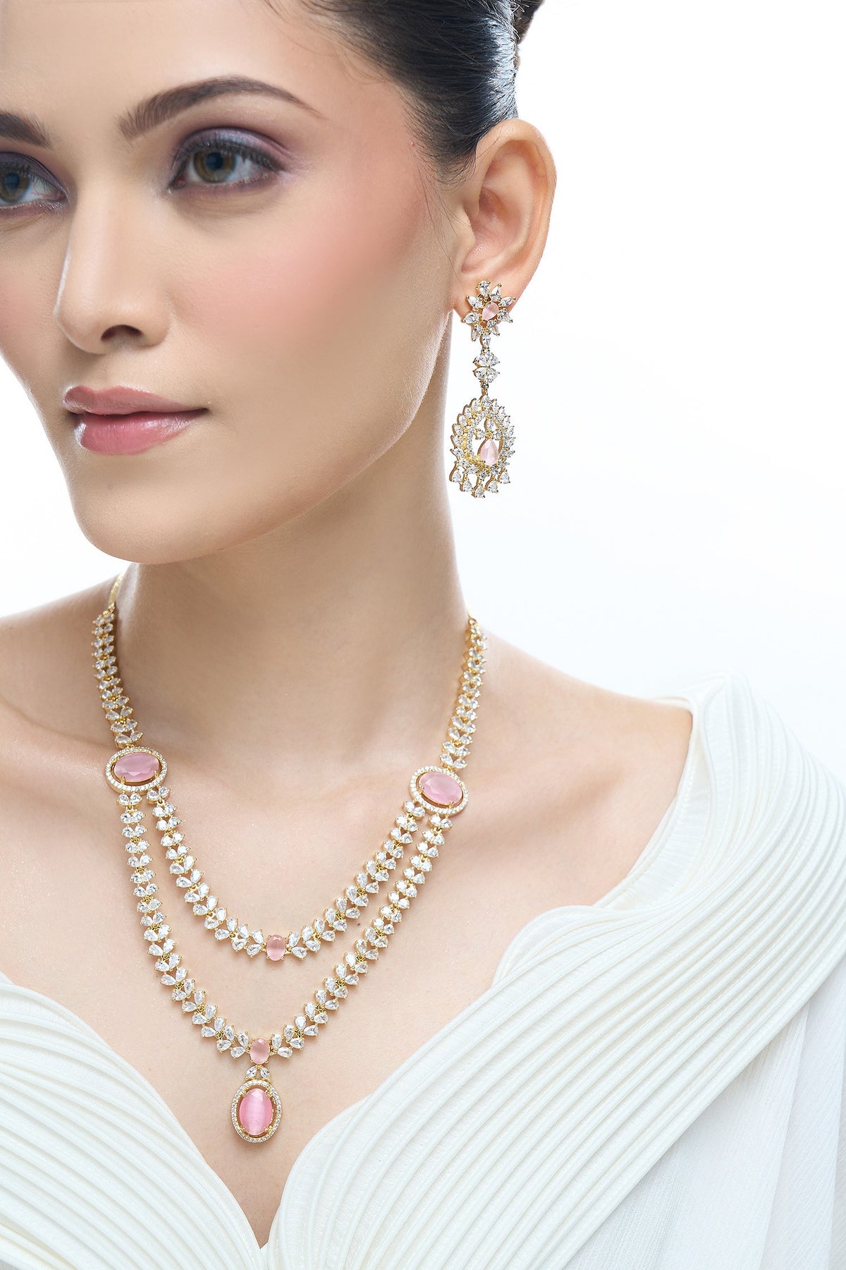 Pink Brass Necklace & Earring Set 