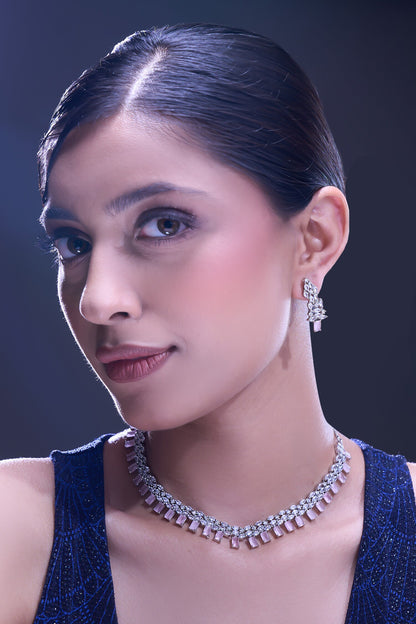 Pink American Diamond Necklace & Earrings Set 