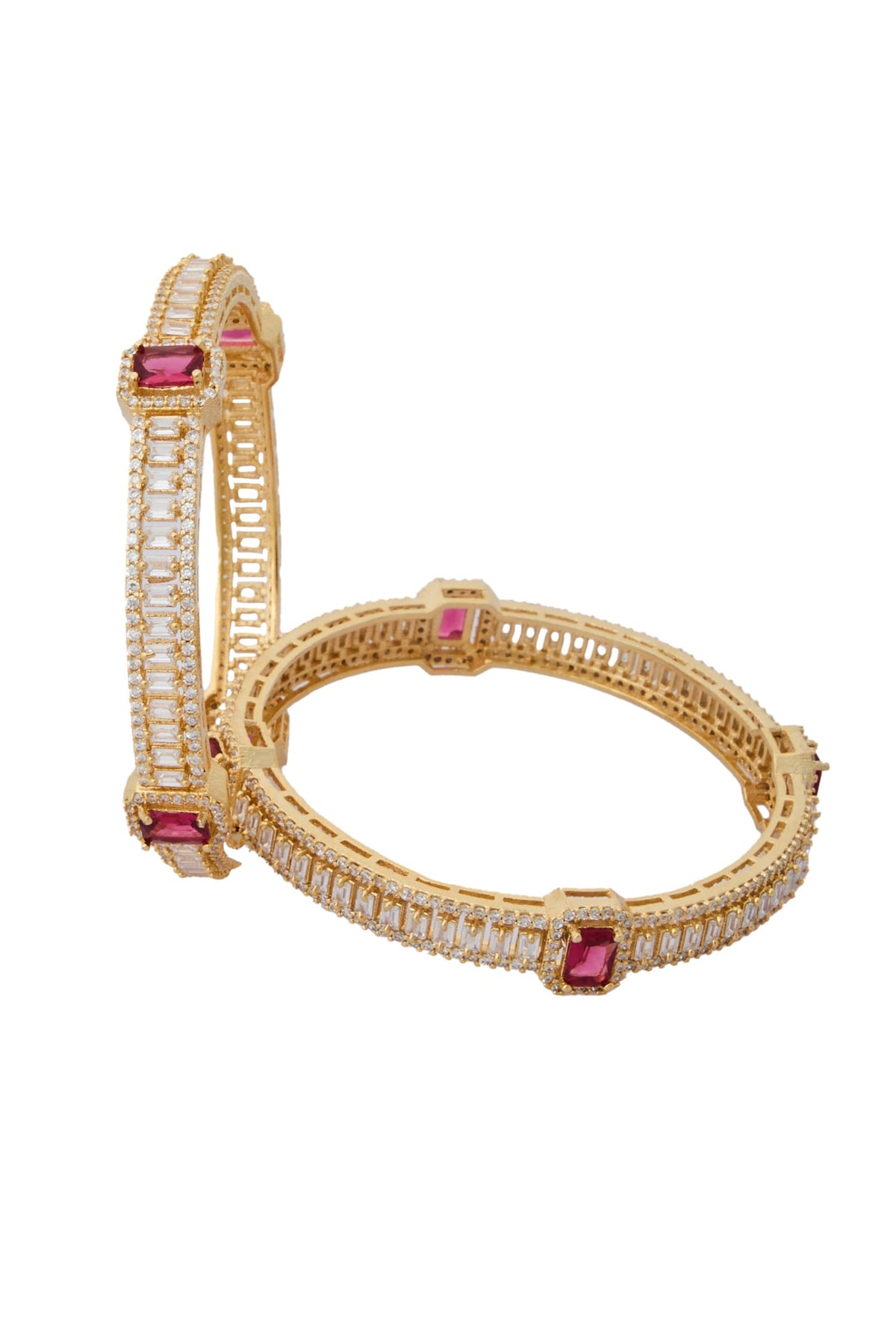 Gold & Ruby American Diamond Bangles 