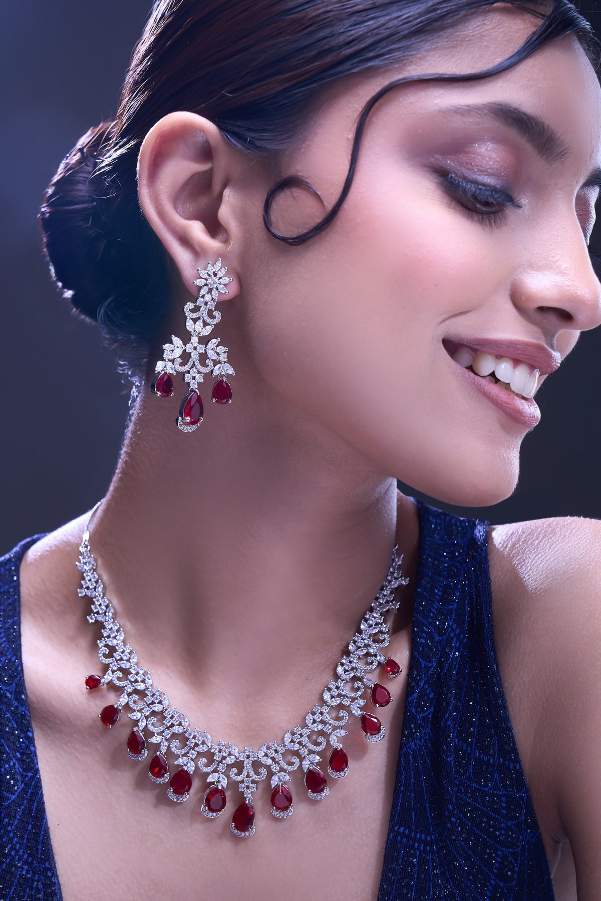 Ruby American Diamond Necklace & Earring Set 