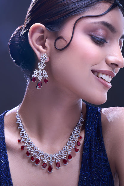 Ruby American Diamond Necklace & Earring Set 