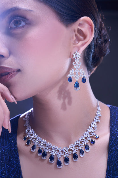 Blue American Diamond Necklace & Earring Set 