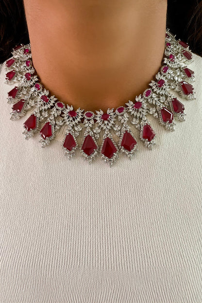 Yanam Ruby Diamonte Necklace Set 