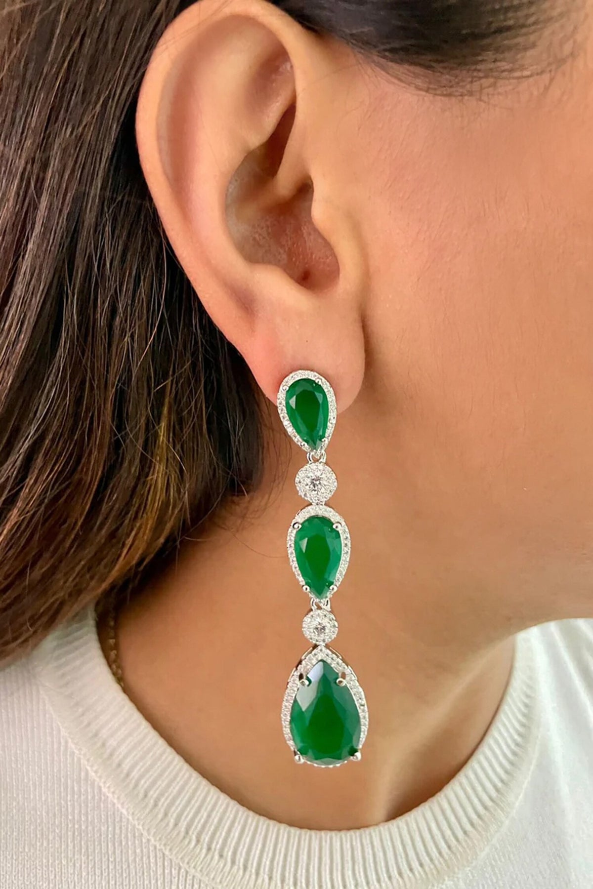 Emerald Stone Infinity Necklace Set 