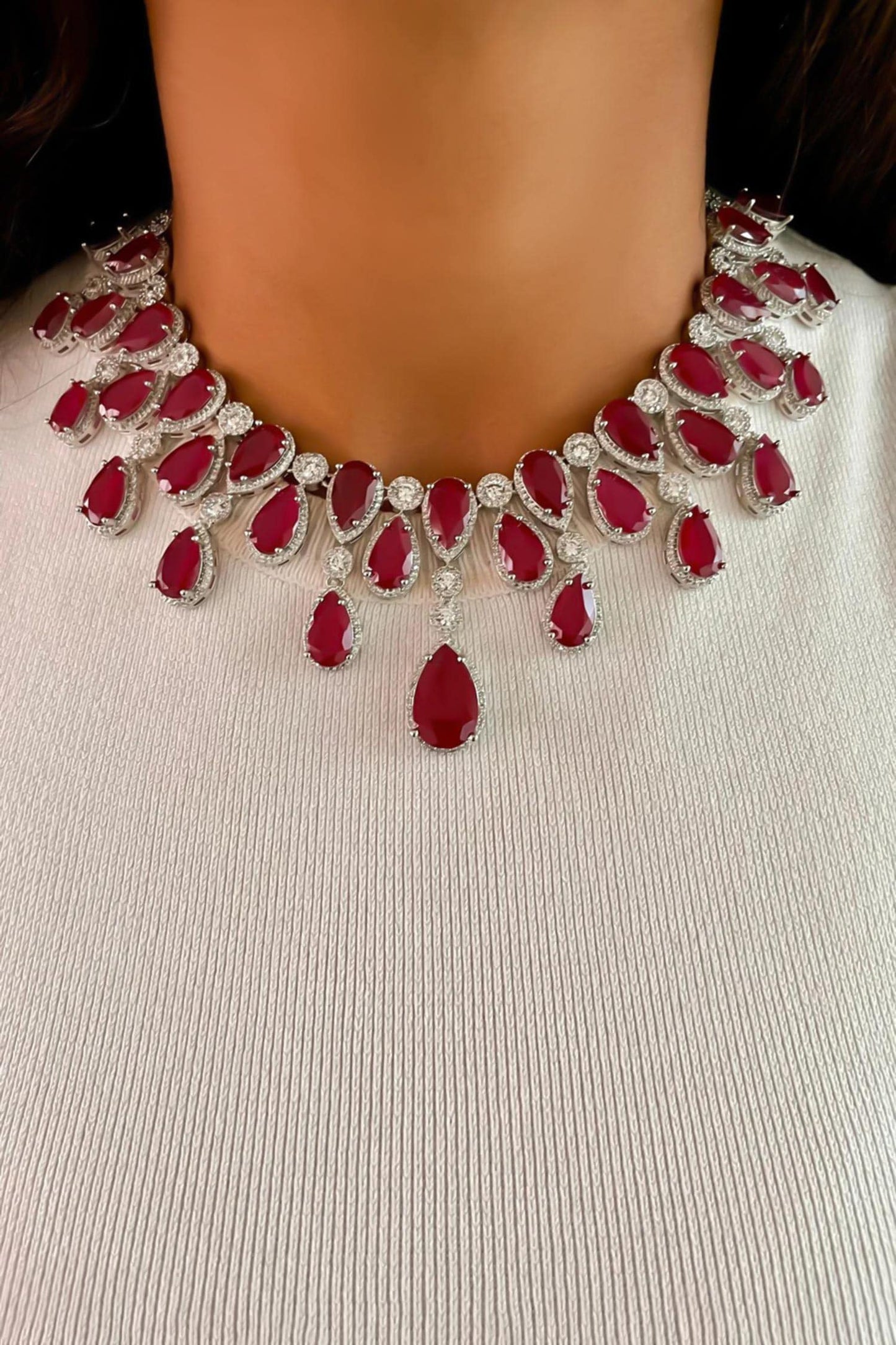 Sirsa Ruby Diamond Infinity Necklace Set 