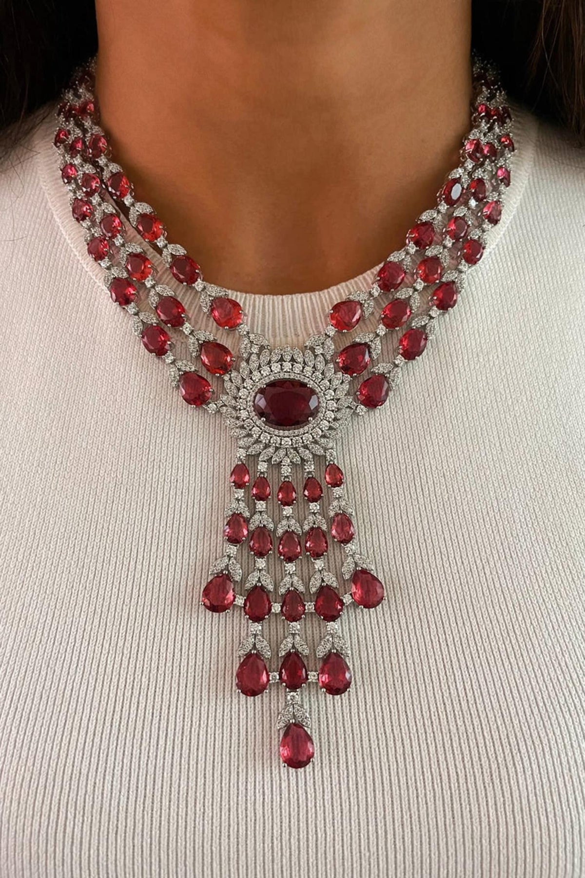 Deena Ruby Diamond Stones Necklace Set 