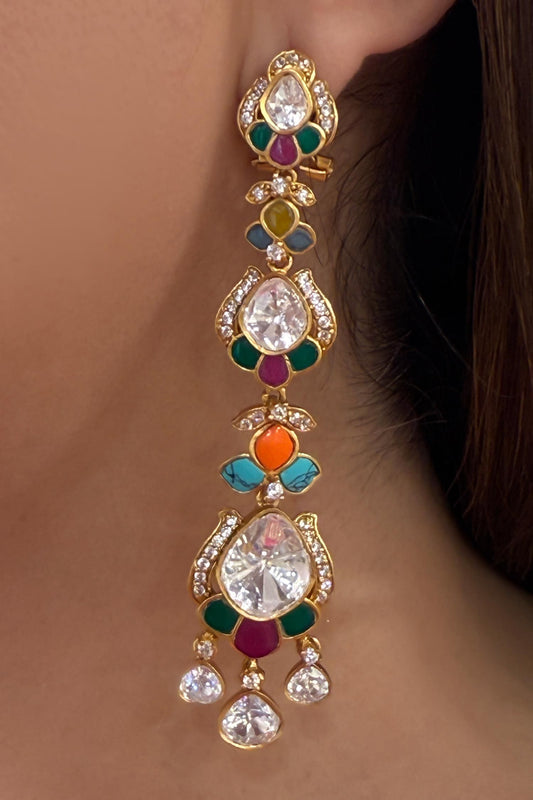Multi Colour Stone Polki Earrings 