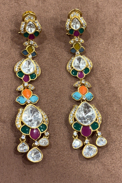 Multi Colour Stone Polki Earrings 