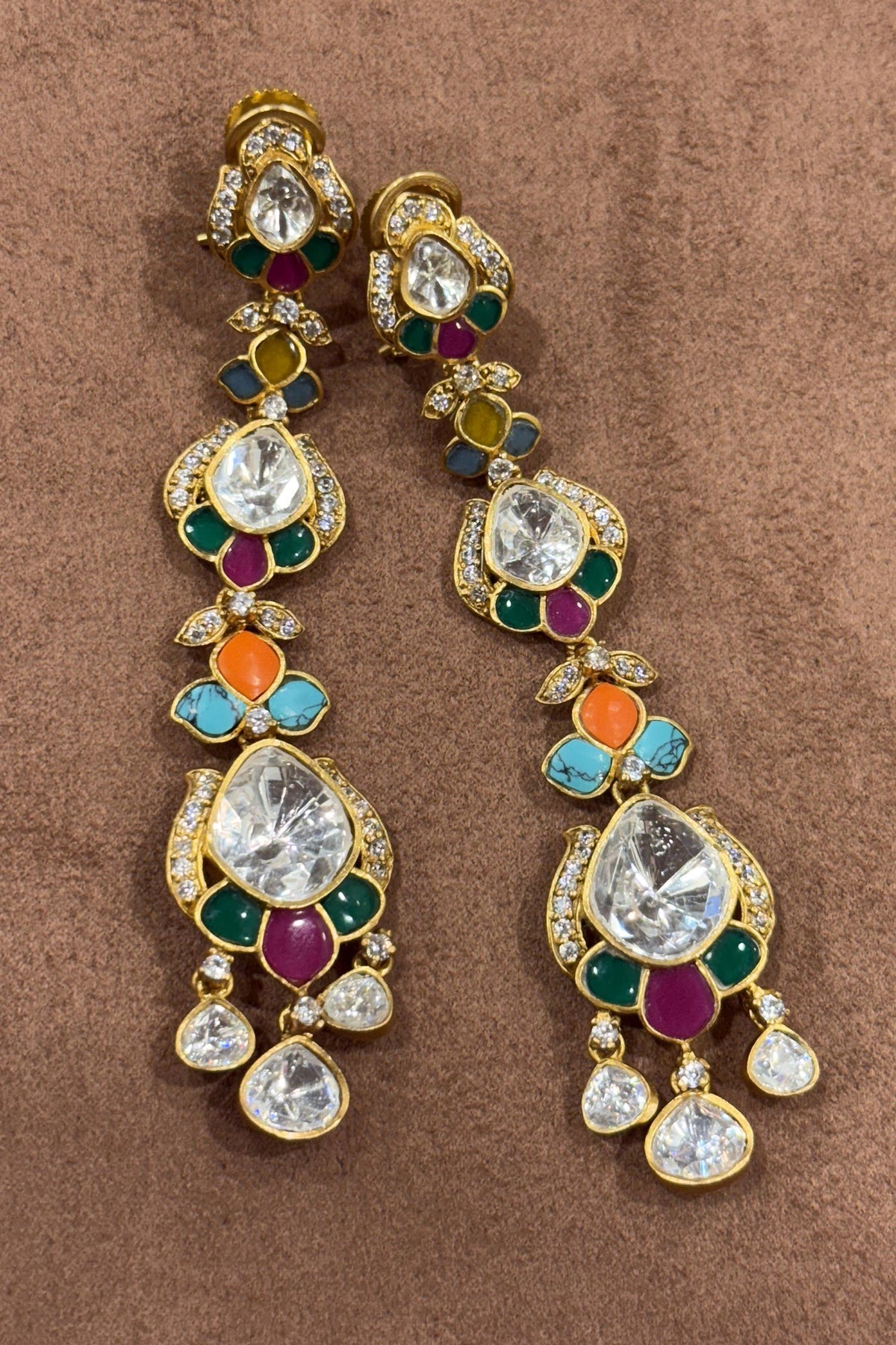 Multi Colour Stone Polki Earrings 