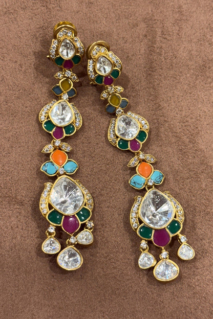 Multi Colour Stone Polki Earrings 