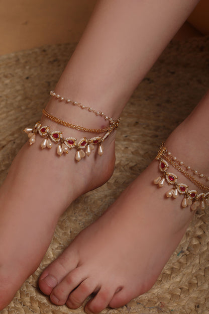 Gold-Plated Kundan Anklet Set 