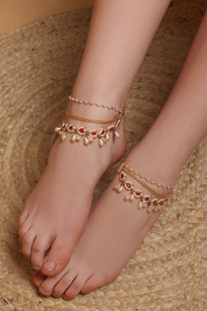 Gold-Plated Kundan Anklet Set 