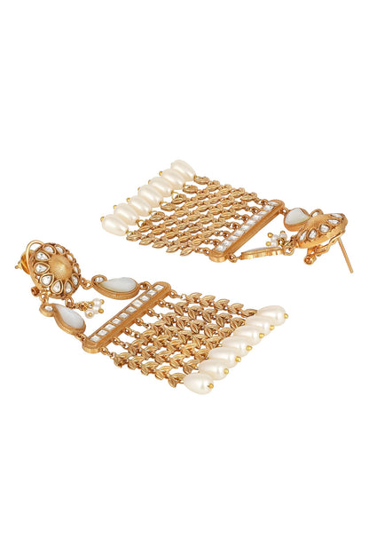 Gold Kundan Polki Pearl Earrings 