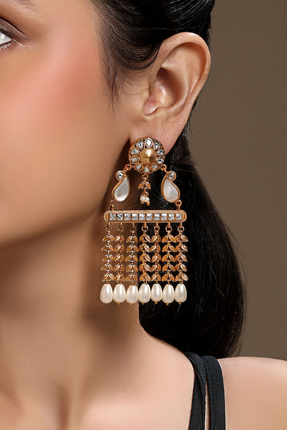 Gold Kundan Polki Pearl Earrings 