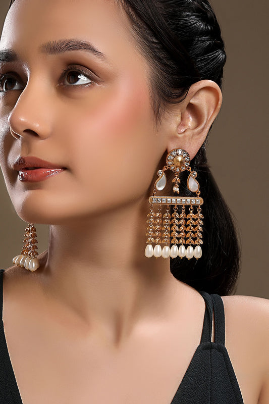 Gold Kundan Polki Pearl Earrings 