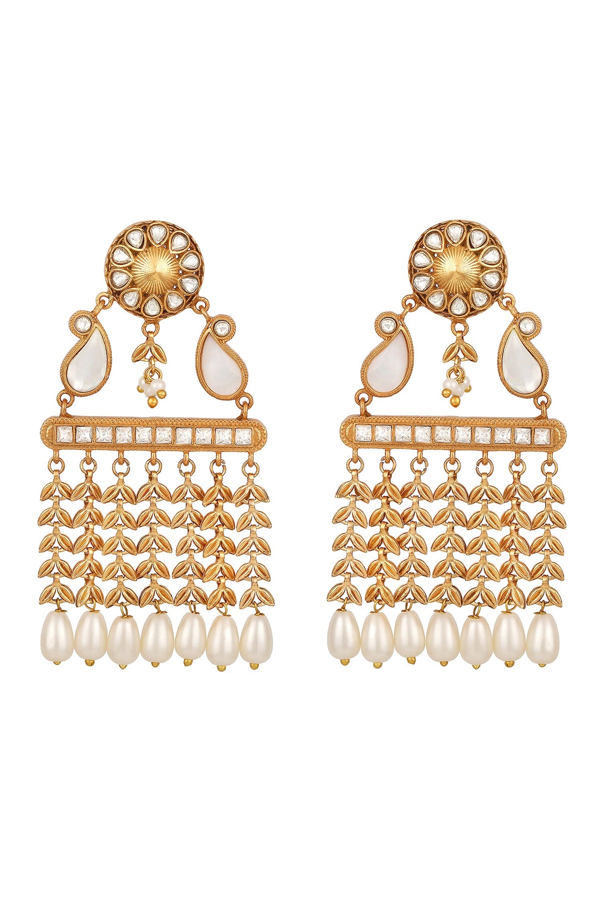 Gold Kundan Polki Pearl Earrings 