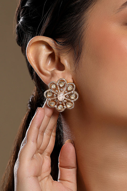 Designer Kundan Polki Flower Earrings 